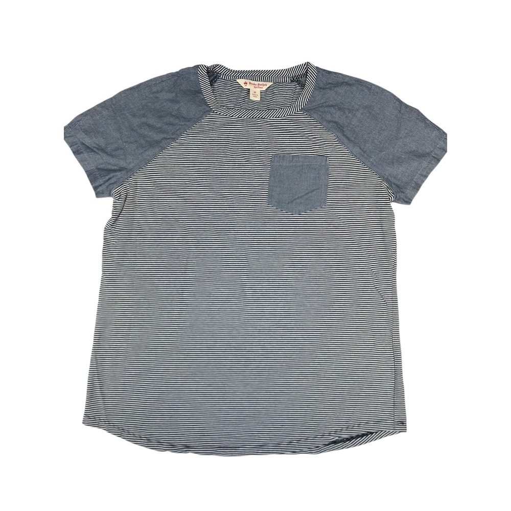 Brooks‎ Brothers Red Fleece Womens M Blue Striped Raglan Pocket Cotton T-Shirt